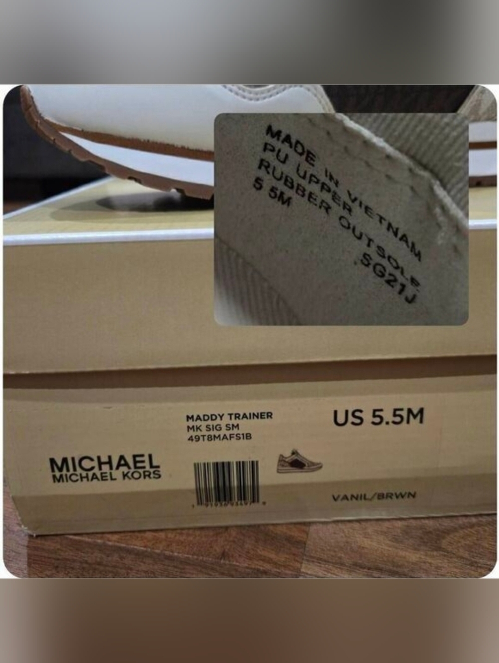 Michael Kors Maddy Vanilla/ Brown Two-Tone Logo Trainer Women's Sneakers 5.5 - Picture 13 of 13
